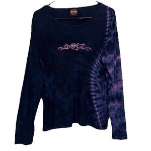 Vintage 2004 Harley Davidson Blue Tie Dye Long Sleeve Shirt X Large Made in USA